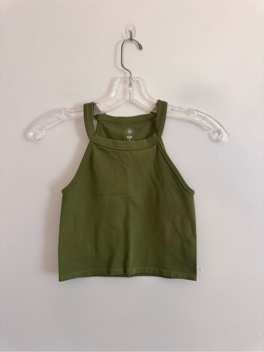 Aura Olive Green High Neck Crop Tank